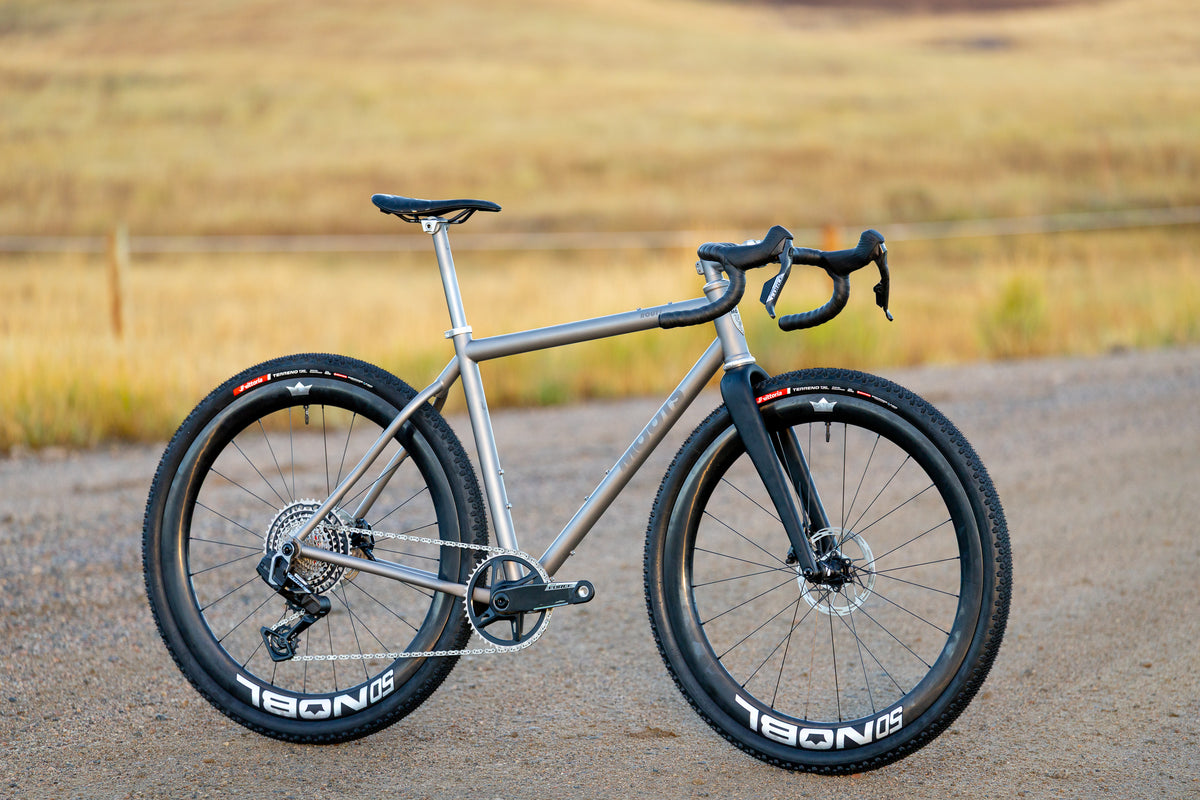 Moots Routt titanium gravel bike with carbon fork and 50mm gravel tires