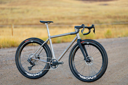 Moots Routt titanium gravel bike with carbon fork and 50mm gravel tires